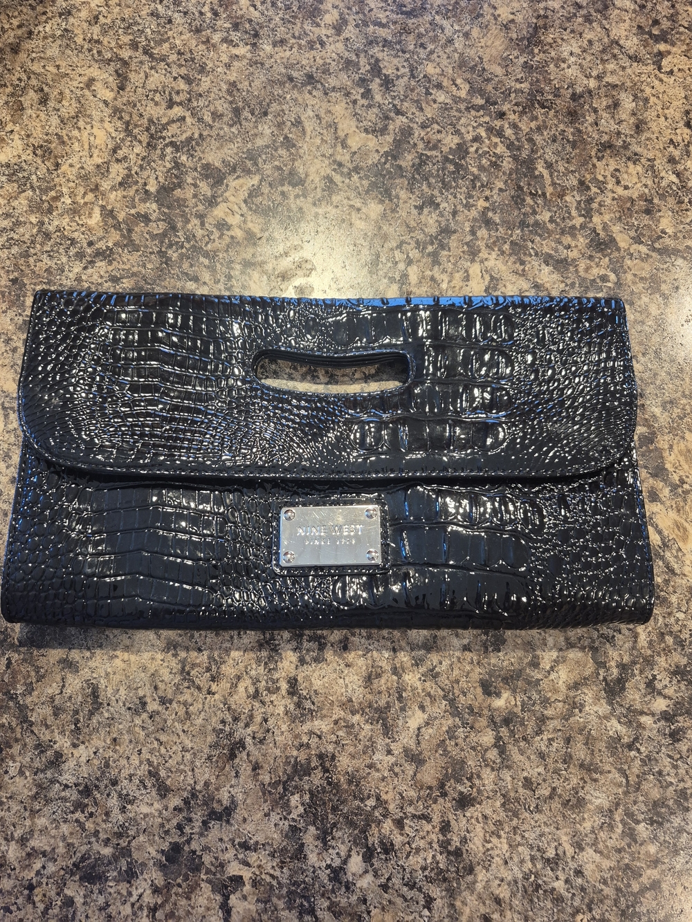 Nine West Black Croc-Embossed Convertible Clutch